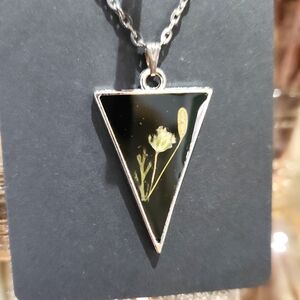 Baby's breath in resin handmade necklace on 18 inch plated silver chain